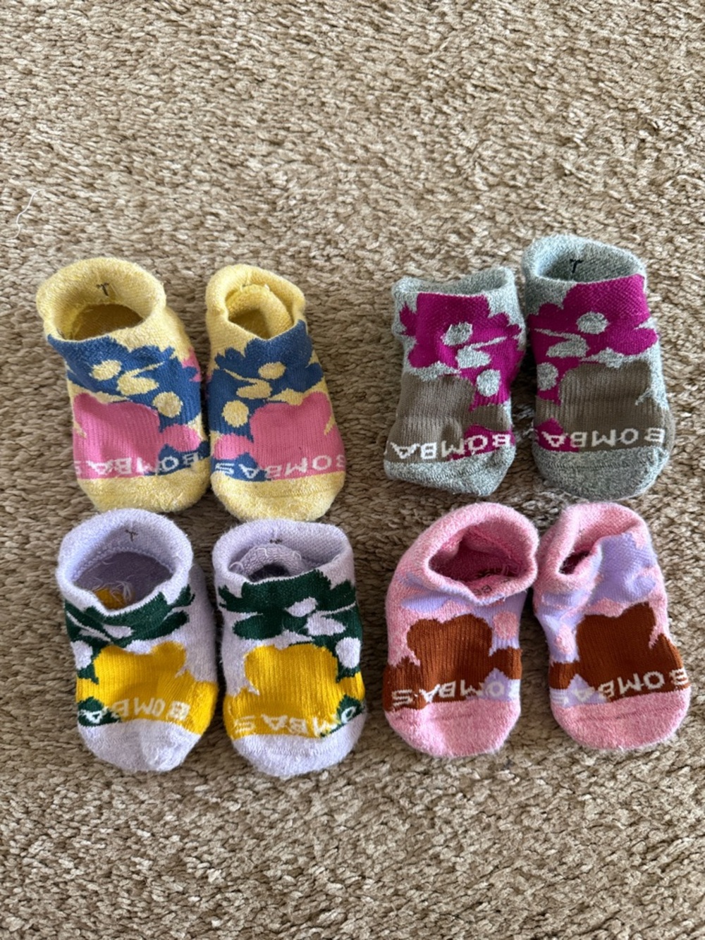 Bombas Floral No-Show Socks in Yellow, Pink, purple, Green